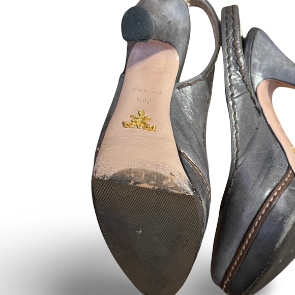 Prada Slingback Heels Gray with Stitching Detail Size EU 36.5 Made in Italy - Picture 3 of 11